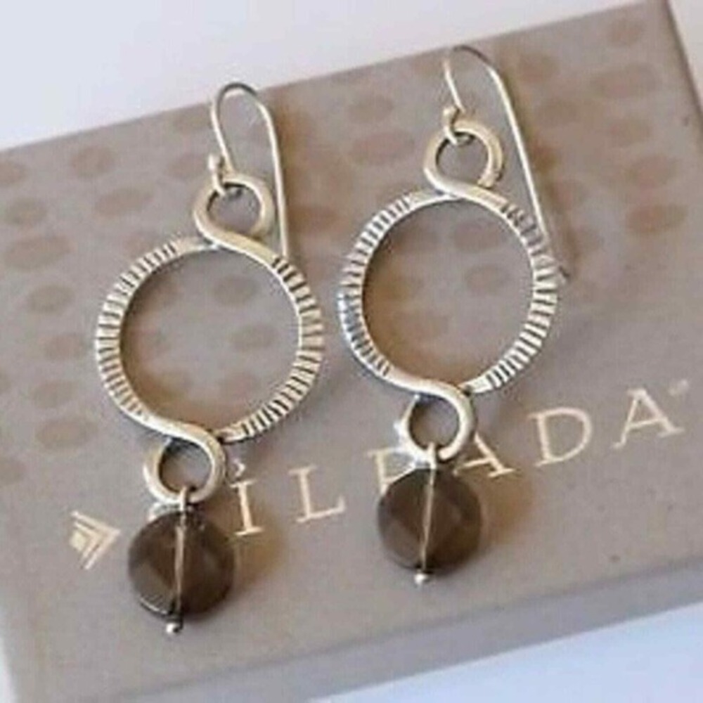 Silpada Sterling Silver Smoky Quartz Geometric Circle Drop Earrings W2099